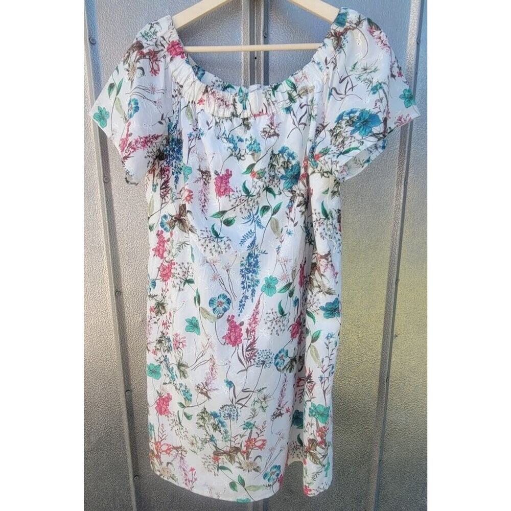 Sanctuary Lined White & Floral Eyelet Mini Dress Size L